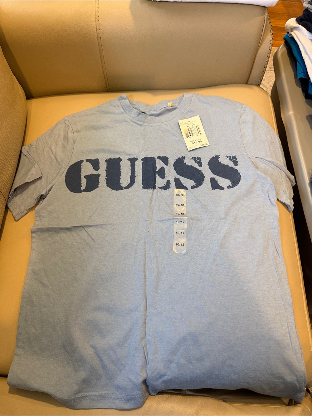 GUESS Light Blue Short Sleeve Tee with Navy Logo